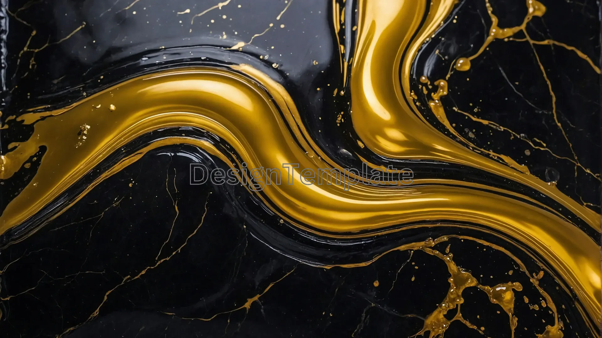 Thick Golden Liquid Splash on Black Marble Background Image image